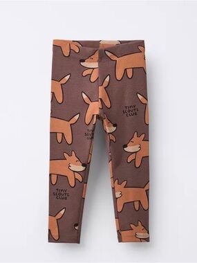 Zara Brown and Orange Fox-Print Kids Leggings